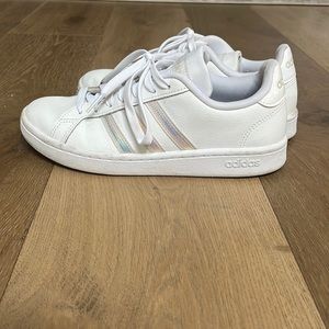 Adidas - white w/ iridescent stripes